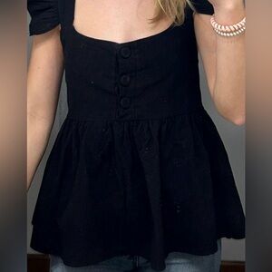 Black Buttoned Peplum Blouse